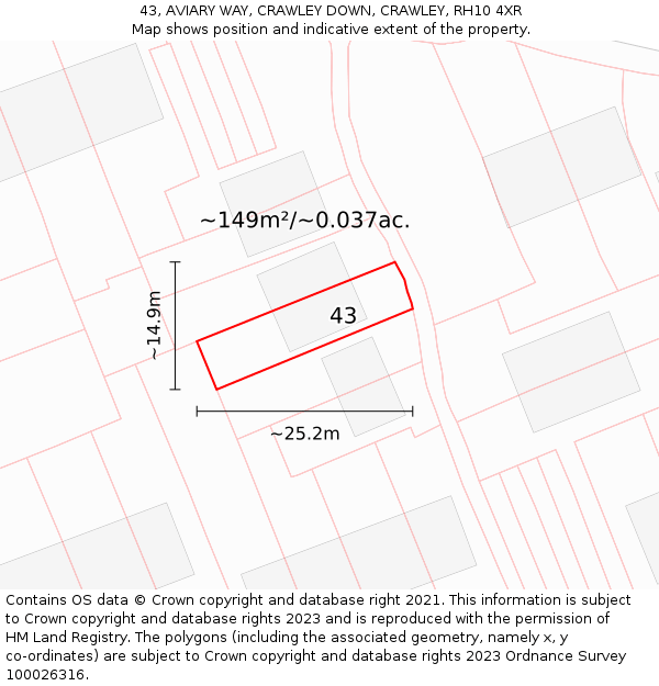 43, AVIARY WAY, CRAWLEY DOWN, CRAWLEY, RH10 4XR: Plot and title map
