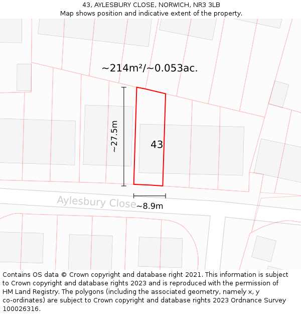 43, AYLESBURY CLOSE, NORWICH, NR3 3LB: Plot and title map