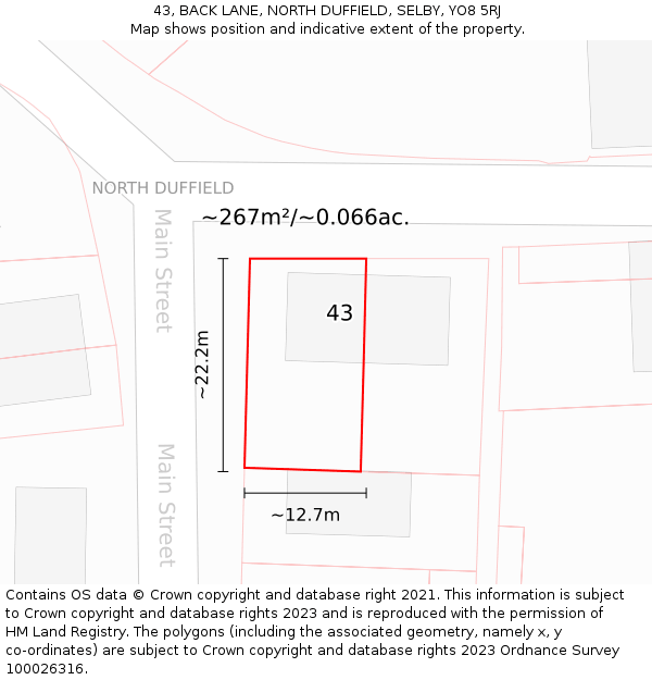 43, BACK LANE, NORTH DUFFIELD, SELBY, YO8 5RJ: Plot and title map