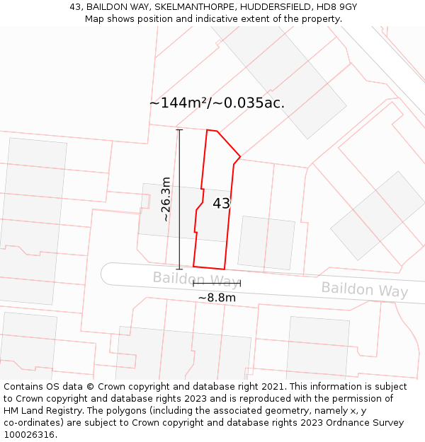 43, BAILDON WAY, SKELMANTHORPE, HUDDERSFIELD, HD8 9GY: Plot and title map