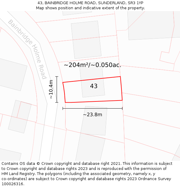43, BAINBRIDGE HOLME ROAD, SUNDERLAND, SR3 1YP: Plot and title map