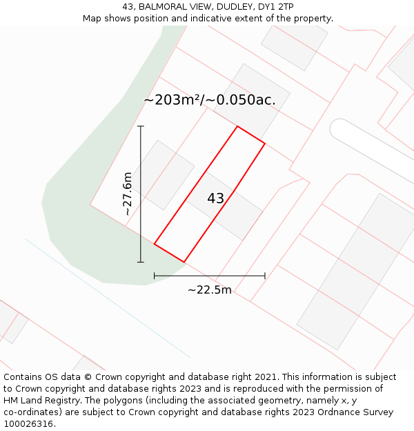43, BALMORAL VIEW, DUDLEY, DY1 2TP: Plot and title map