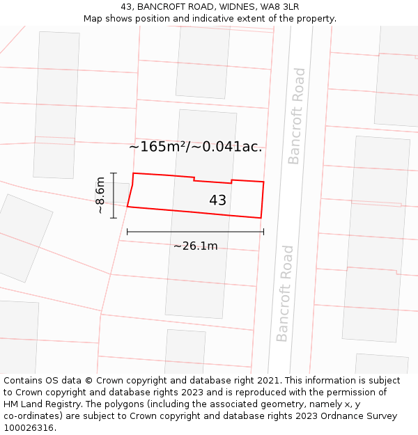 43, BANCROFT ROAD, WIDNES, WA8 3LR: Plot and title map