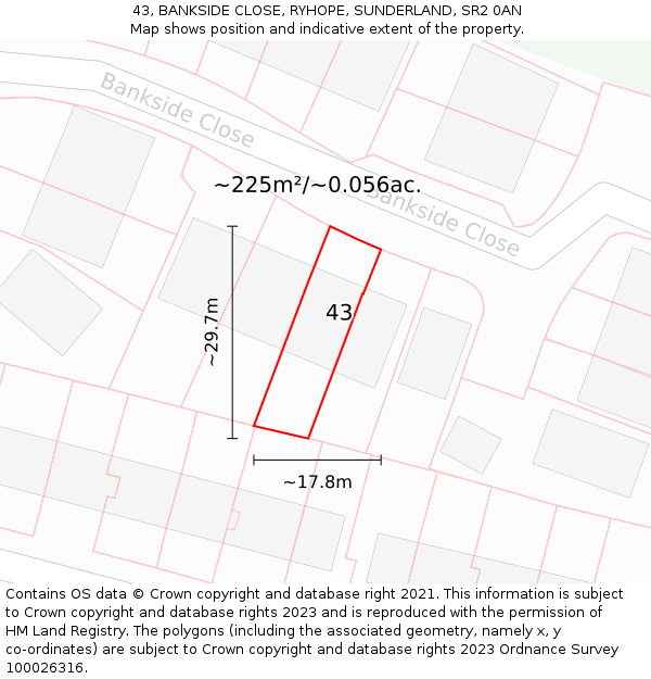 43, BANKSIDE CLOSE, RYHOPE, SUNDERLAND, SR2 0AN: Plot and title map