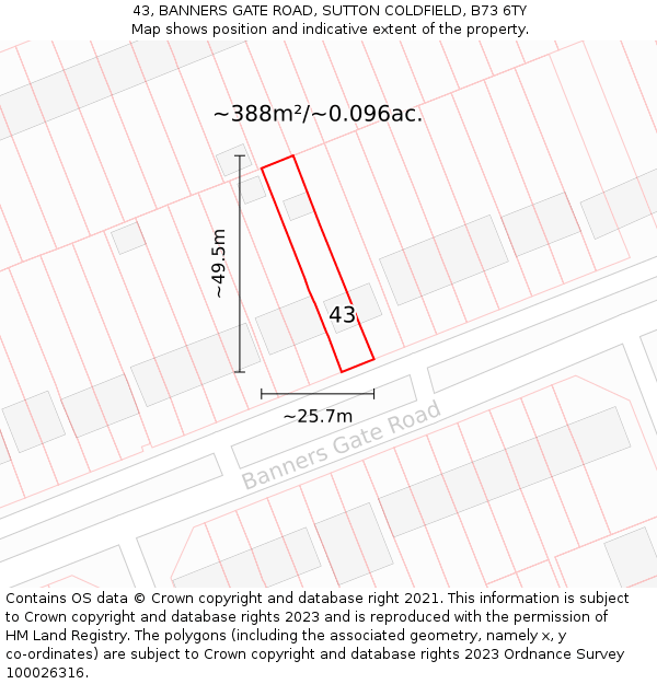 43, BANNERS GATE ROAD, SUTTON COLDFIELD, B73 6TY: Plot and title map