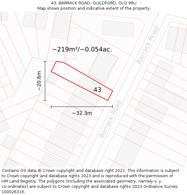 43, BARRACK ROAD, GUILDFORD, GU2 9RU: Plot and title map