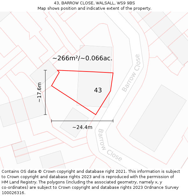 43, BARROW CLOSE, WALSALL, WS9 9BS: Plot and title map