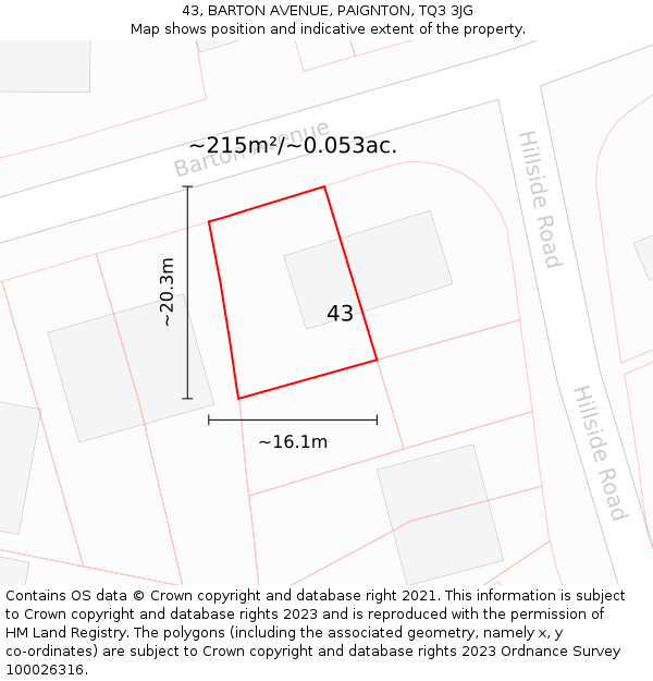 43, BARTON AVENUE, PAIGNTON, TQ3 3JG: Plot and title map