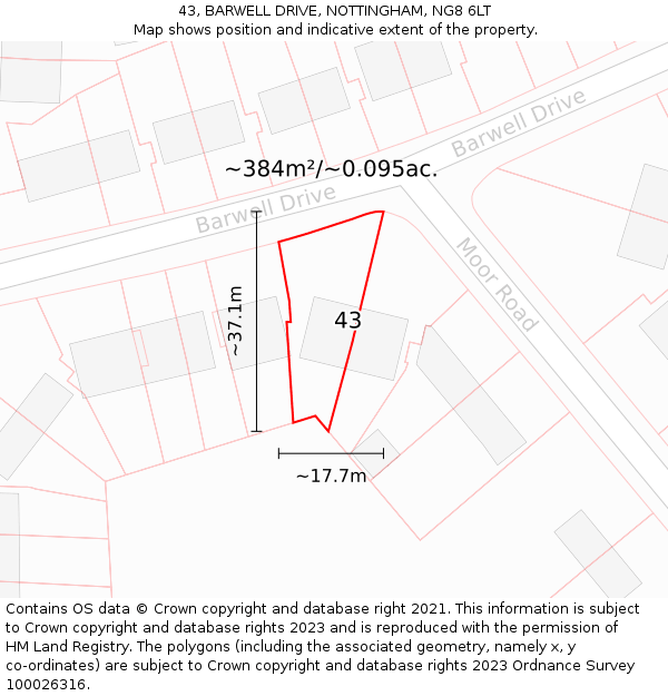 43, BARWELL DRIVE, NOTTINGHAM, NG8 6LT: Plot and title map