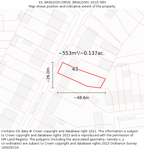 43, BASILDON DRIVE, BASILDON, SS15 5RN: Plot and title map