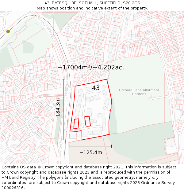 43, BATESQUIRE, SOTHALL, SHEFFIELD, S20 2GS: Plot and title map