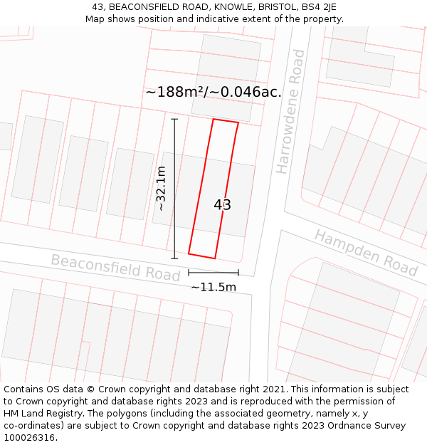 43, BEACONSFIELD ROAD, KNOWLE, BRISTOL, BS4 2JE: Plot and title map