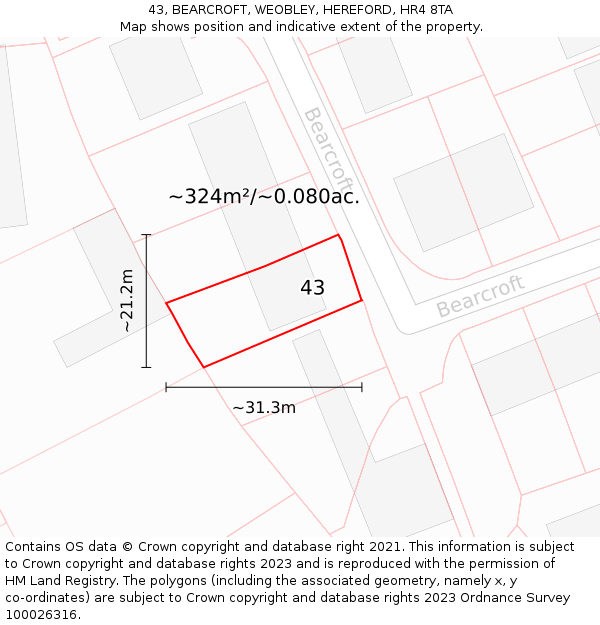 43, BEARCROFT, WEOBLEY, HEREFORD, HR4 8TA: Plot and title map
