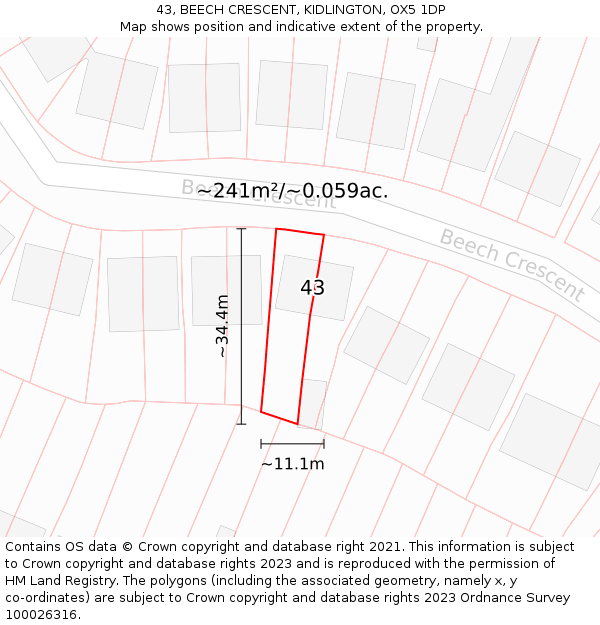 43, BEECH CRESCENT, KIDLINGTON, OX5 1DP: Plot and title map