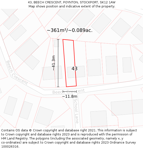 43, BEECH CRESCENT, POYNTON, STOCKPORT, SK12 1AW: Plot and title map