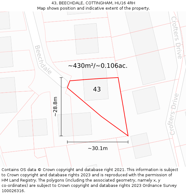 43, BEECHDALE, COTTINGHAM, HU16 4RH: Plot and title map
