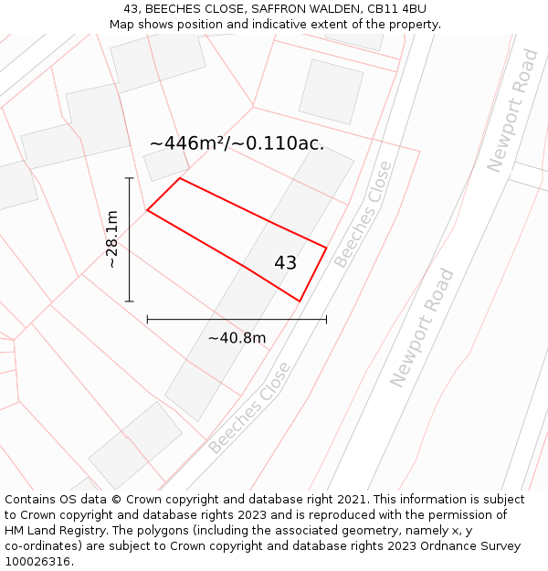 43, BEECHES CLOSE, SAFFRON WALDEN, CB11 4BU: Plot and title map