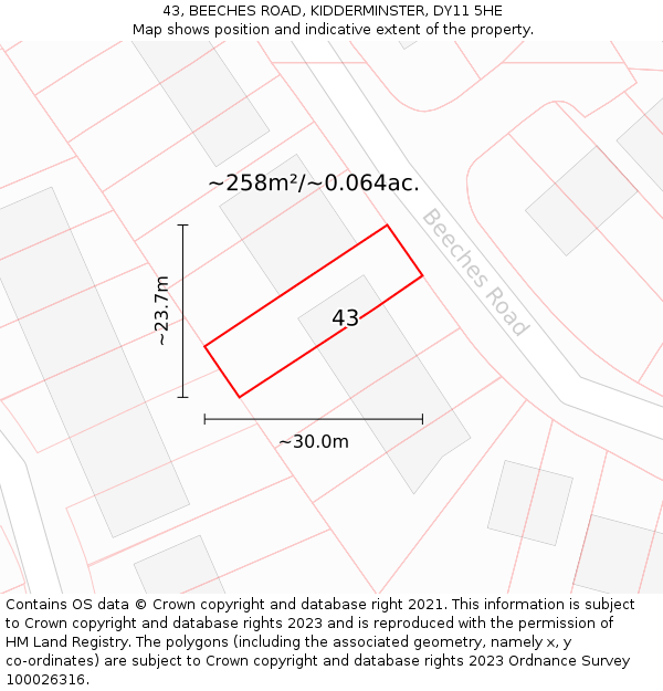 43, BEECHES ROAD, KIDDERMINSTER, DY11 5HE: Plot and title map