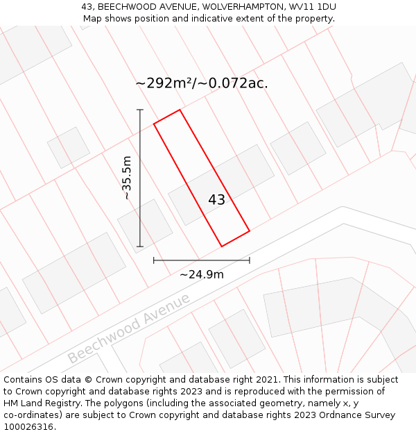 43, BEECHWOOD AVENUE, WOLVERHAMPTON, WV11 1DU: Plot and title map