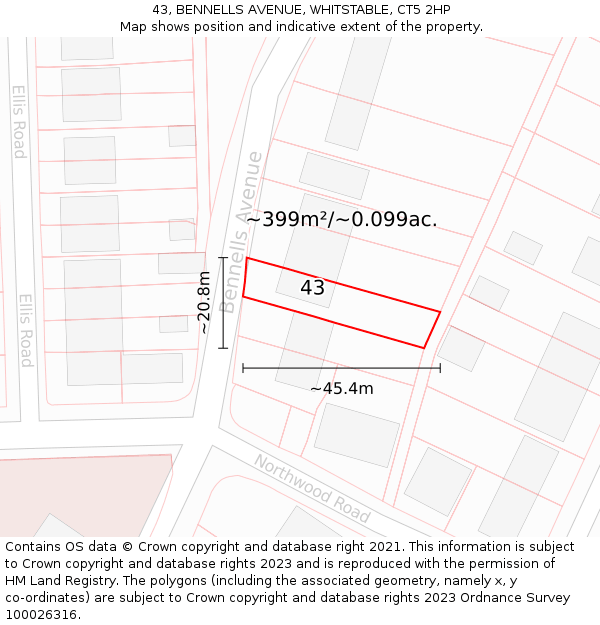 43, BENNELLS AVENUE, WHITSTABLE, CT5 2HP: Plot and title map