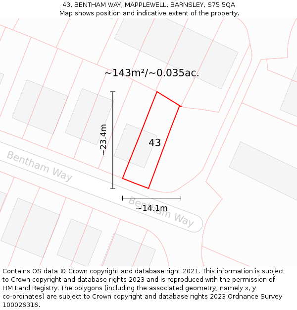 43, BENTHAM WAY, MAPPLEWELL, BARNSLEY, S75 5QA: Plot and title map
