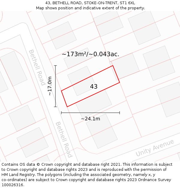 43, BETHELL ROAD, STOKE-ON-TRENT, ST1 6XL: Plot and title map