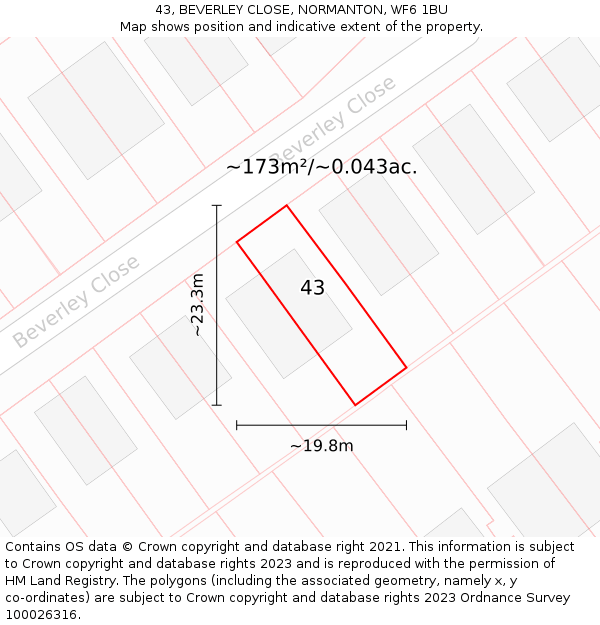 43, BEVERLEY CLOSE, NORMANTON, WF6 1BU: Plot and title map