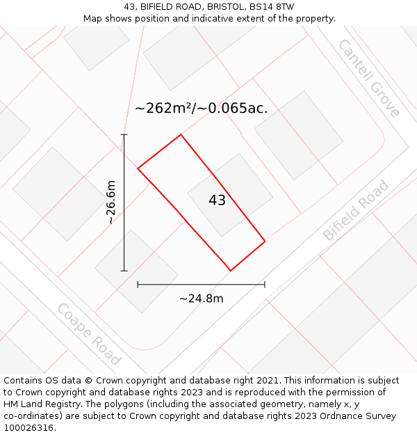 43, BIFIELD ROAD, BRISTOL, BS14 8TW: Plot and title map