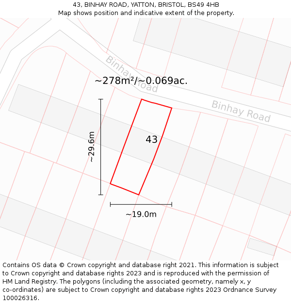 43, BINHAY ROAD, YATTON, BRISTOL, BS49 4HB: Plot and title map