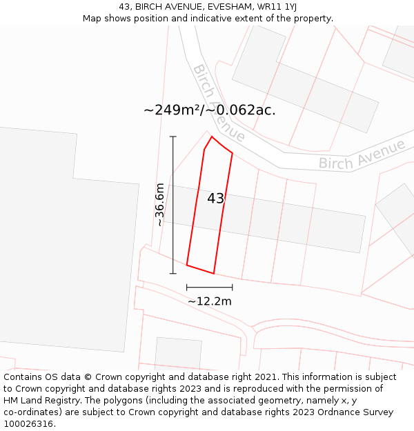 43, BIRCH AVENUE, EVESHAM, WR11 1YJ: Plot and title map