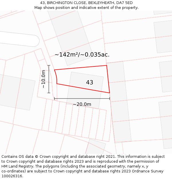 43, BIRCHINGTON CLOSE, BEXLEYHEATH, DA7 5ED: Plot and title map