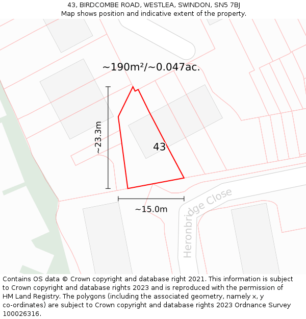 43, BIRDCOMBE ROAD, WESTLEA, SWINDON, SN5 7BJ: Plot and title map