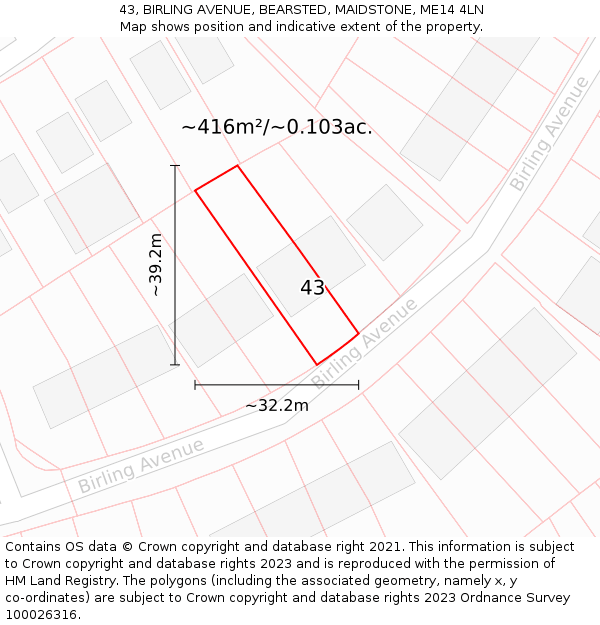 43, BIRLING AVENUE, BEARSTED, MAIDSTONE, ME14 4LN: Plot and title map