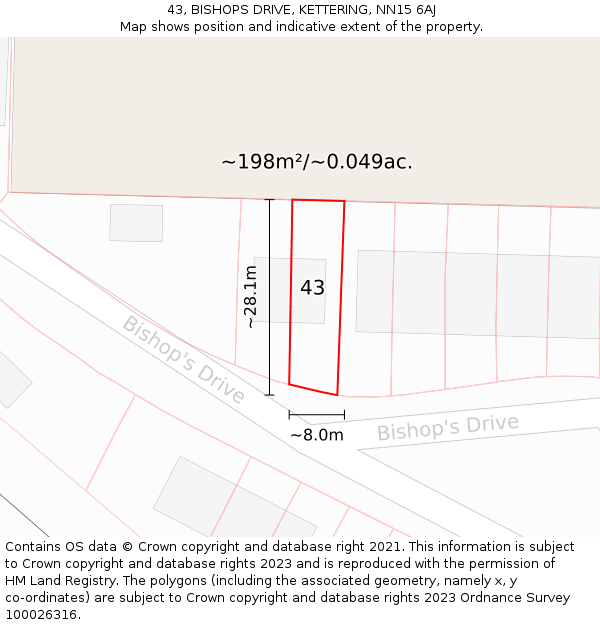 43, BISHOPS DRIVE, KETTERING, NN15 6AJ: Plot and title map