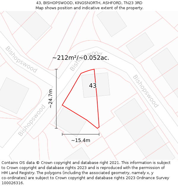 43, BISHOPSWOOD, KINGSNORTH, ASHFORD, TN23 3RD: Plot and title map