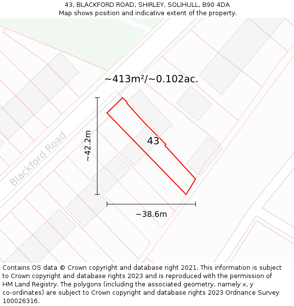 43, BLACKFORD ROAD, SHIRLEY, SOLIHULL, B90 4DA: Plot and title map