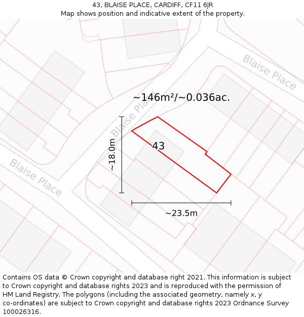 43, BLAISE PLACE, CARDIFF, CF11 6JR: Plot and title map