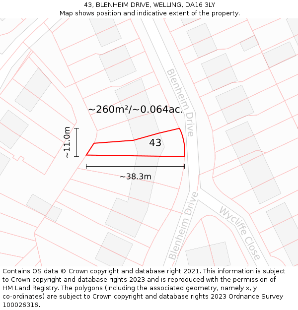 43, BLENHEIM DRIVE, WELLING, DA16 3LY: Plot and title map