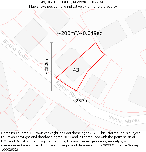 43, BLYTHE STREET, TAMWORTH, B77 2AB: Plot and title map