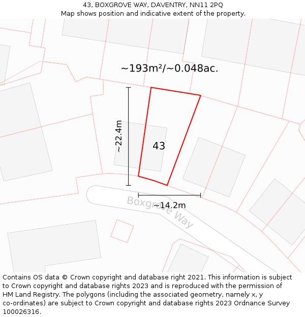 43, BOXGROVE WAY, DAVENTRY, NN11 2PQ: Plot and title map