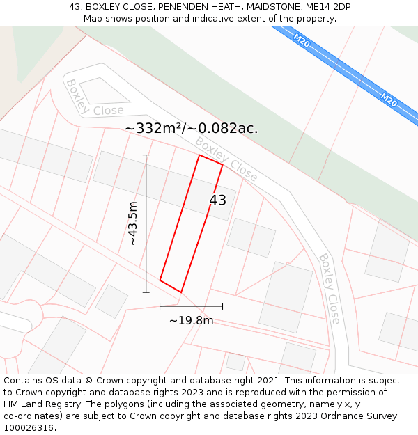 43, BOXLEY CLOSE, PENENDEN HEATH, MAIDSTONE, ME14 2DP: Plot and title map