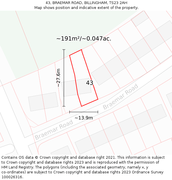 43, BRAEMAR ROAD, BILLINGHAM, TS23 2AH: Plot and title map