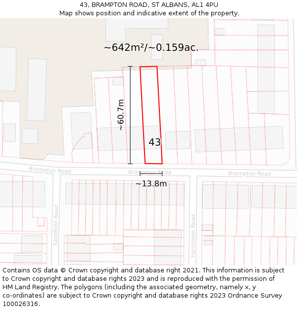 43, BRAMPTON ROAD, ST ALBANS, AL1 4PU: Plot and title map