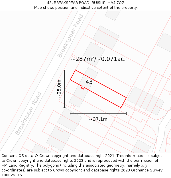 43, BREAKSPEAR ROAD, RUISLIP, HA4 7QZ: Plot and title map