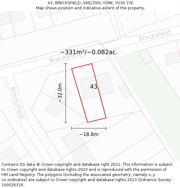 43, BRECKSFIELD, SKELTON, YORK, YO30 1YE: Plot and title map
