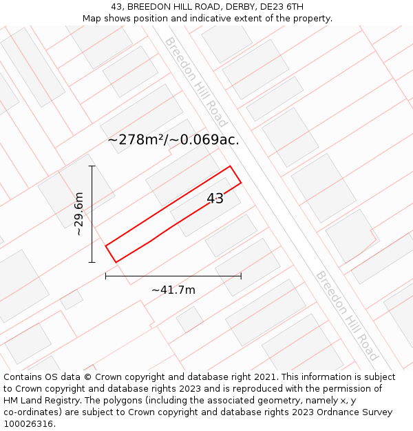 43, BREEDON HILL ROAD, DERBY, DE23 6TH: Plot and title map