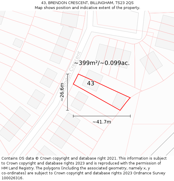 43, BRENDON CRESCENT, BILLINGHAM, TS23 2QS: Plot and title map