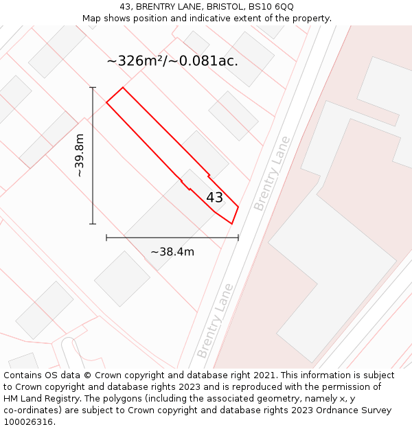 43, BRENTRY LANE, BRISTOL, BS10 6QQ: Plot and title map