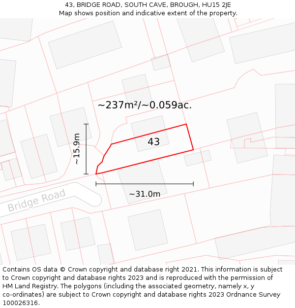 43, BRIDGE ROAD, SOUTH CAVE, BROUGH, HU15 2JE: Plot and title map