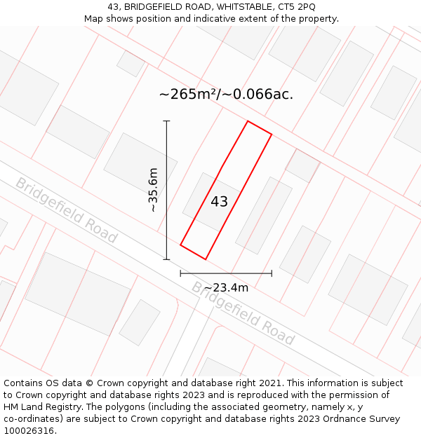 43, BRIDGEFIELD ROAD, WHITSTABLE, CT5 2PQ: Plot and title map